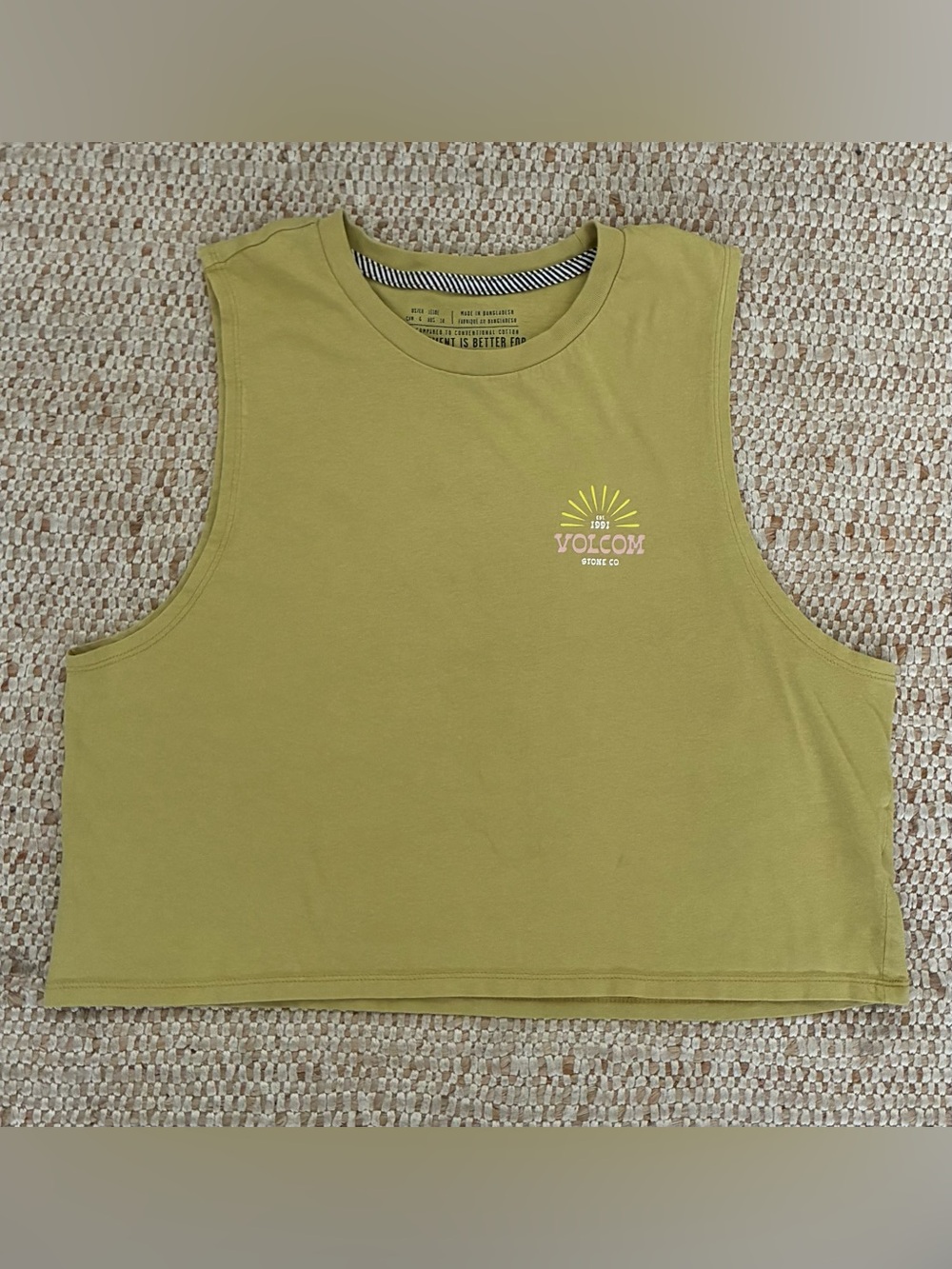 Volcom Olive Green Cropped Tank Top Casual Skater Summer Excellent Condition